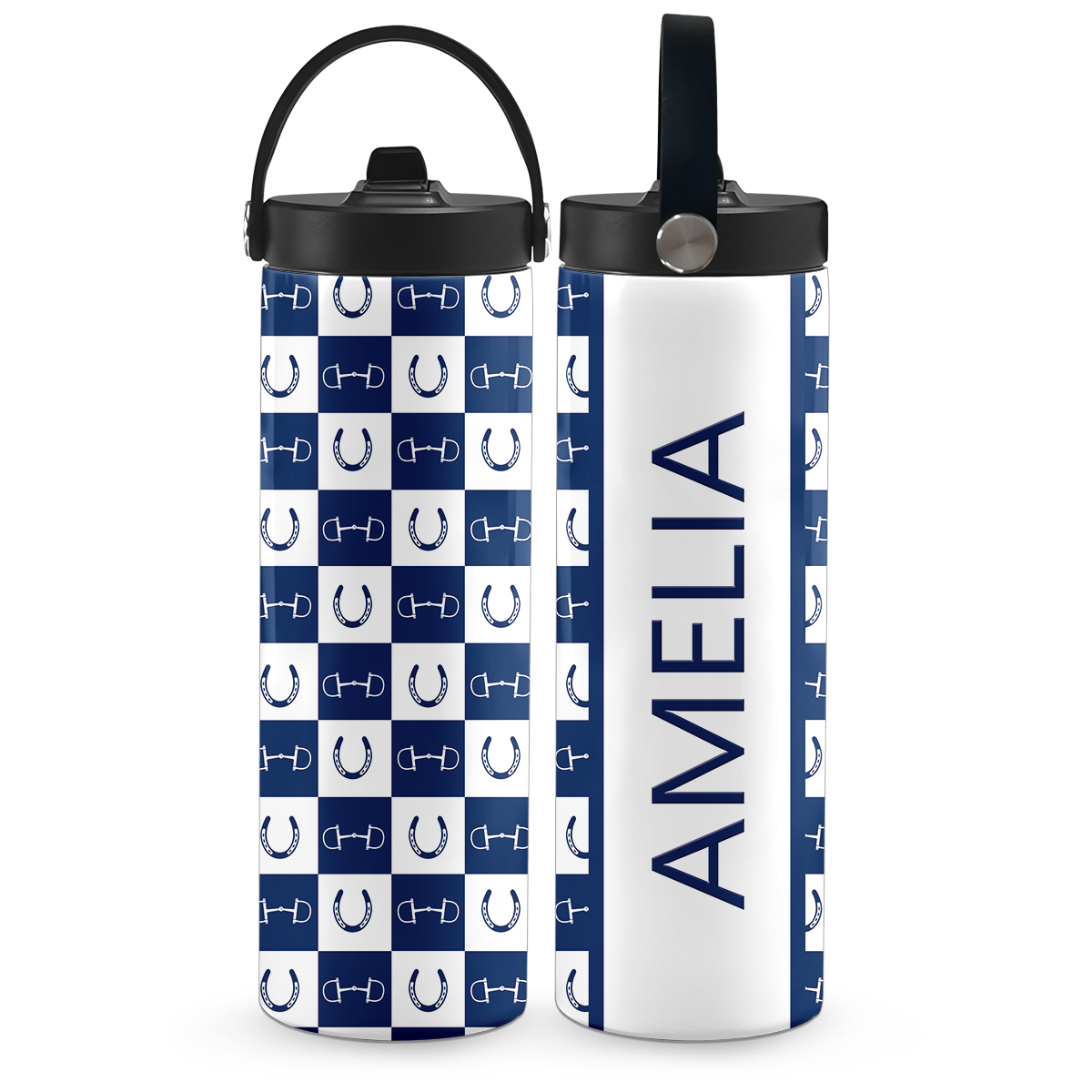 Dark Blue Equestrian Checkered 20 oz Aluminum Water Bottle