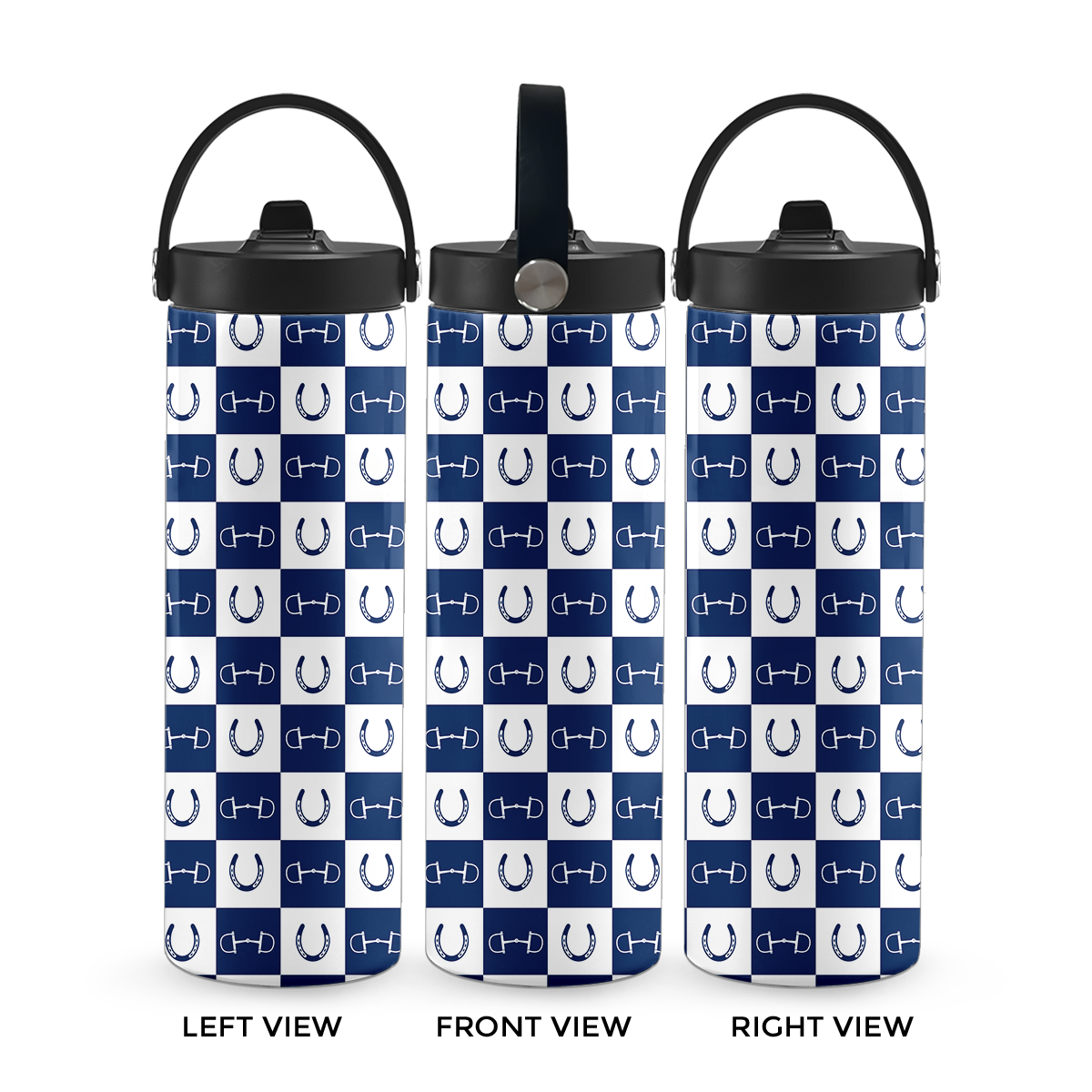Dark Blue Equestrian Checkered 20 oz Aluminum Water Bottle