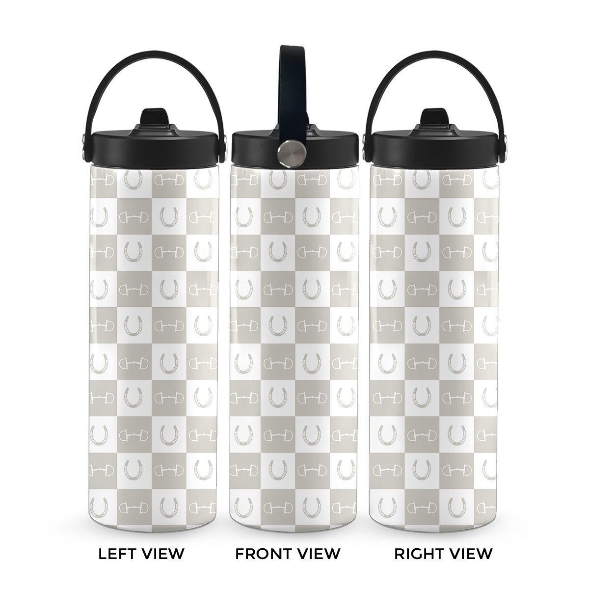 Grey Equestrian Checkered 20 oz Aluminum Water Bottle
