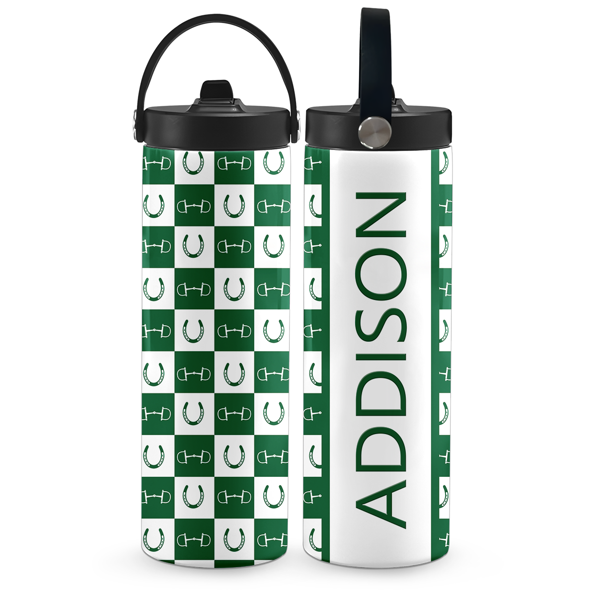 Hunter Green Equestrian Checkered 20 oz Aluminum Water Bottle