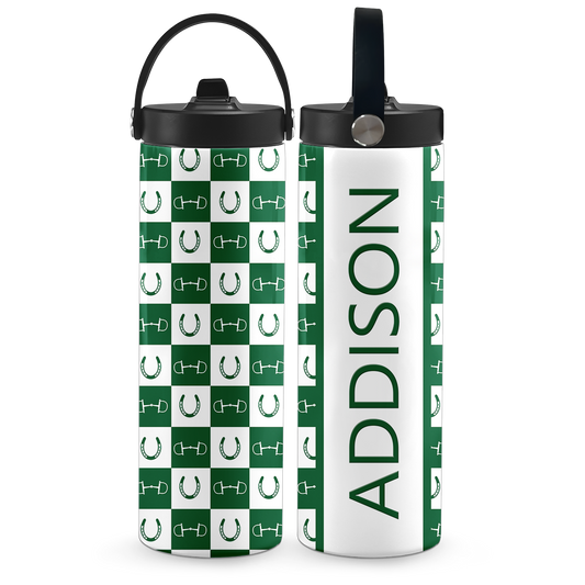 Hunter Green Equestrian Checkered 20 oz Aluminum Water Bottle