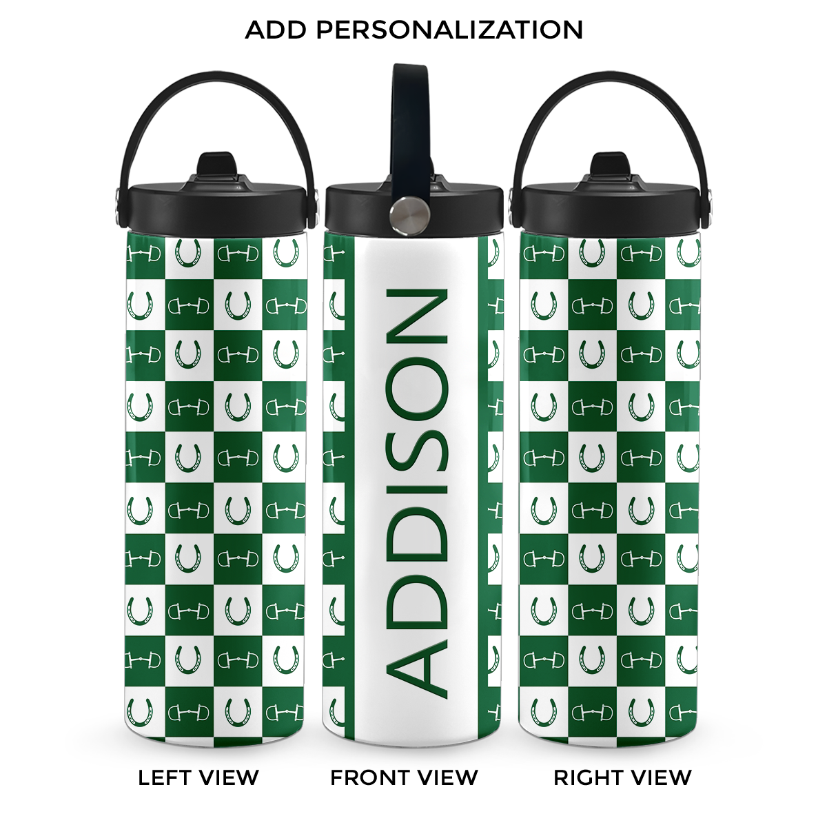 Hunter Green Equestrian Checkered 20 oz Aluminum Water Bottle