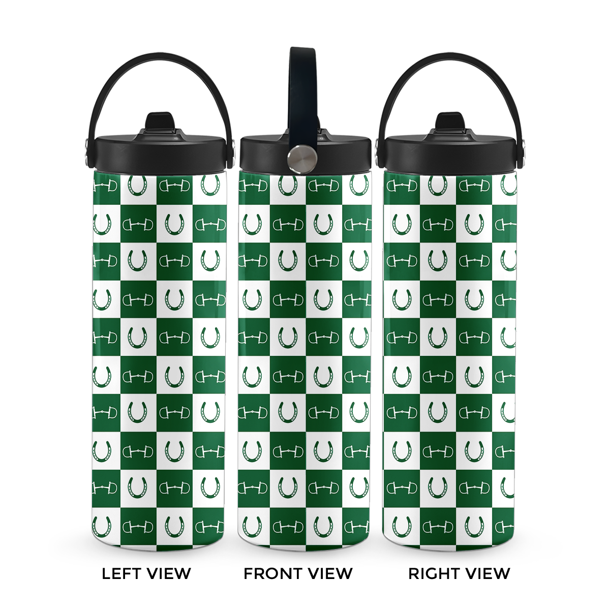 Hunter Green Equestrian Checkered 20 oz Aluminum Water Bottle