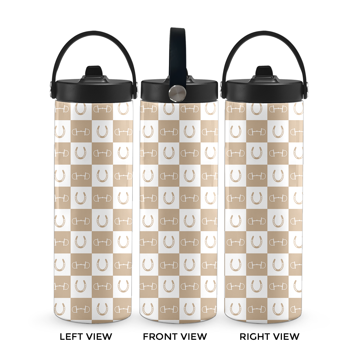 Khaki Equestrian Checkered 20 oz Aluminum Water Bottle