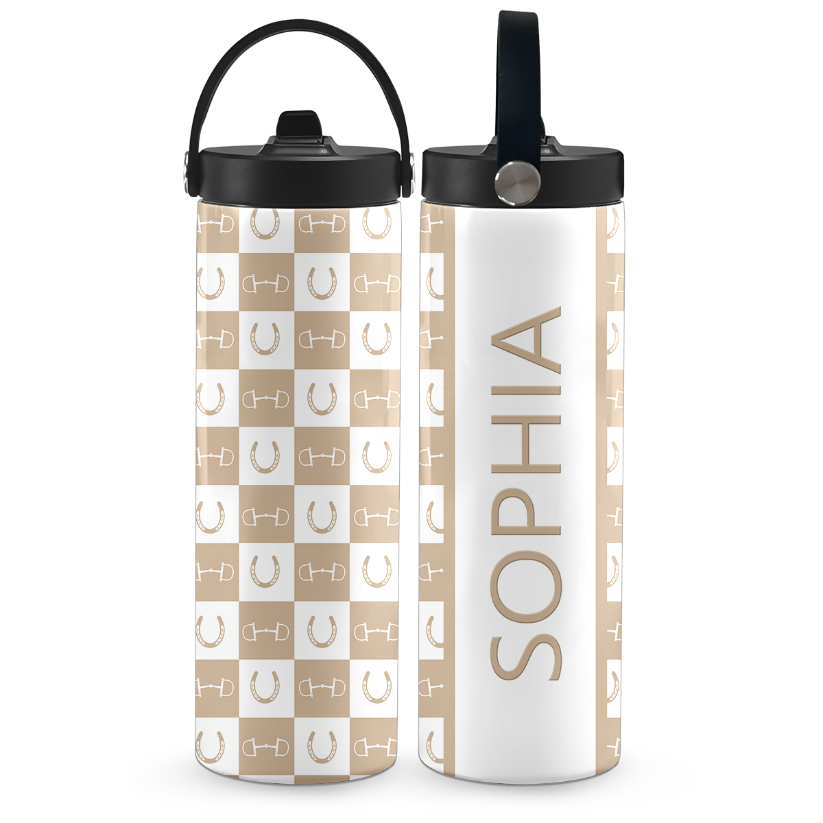 Khaki Equestrian Checkered 20 oz Aluminum Water Bottle