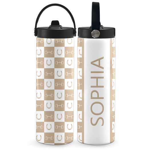 Khaki Equestrian Checkered 20 oz Aluminum Water Bottle
