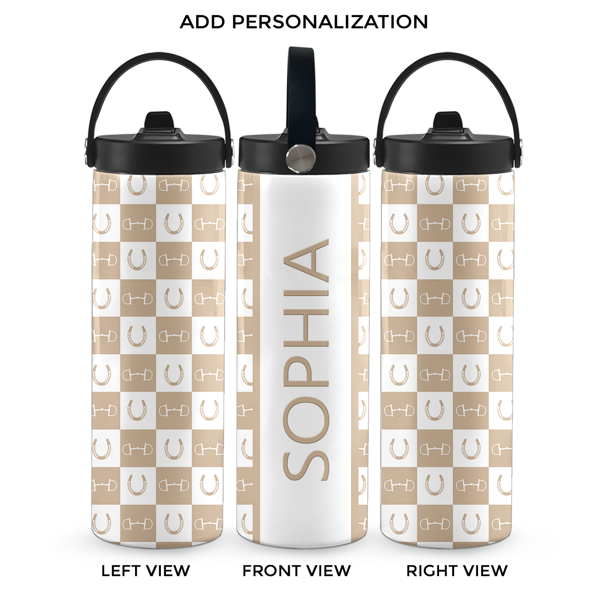 Khaki Equestrian Checkered 20 oz Aluminum Water Bottle