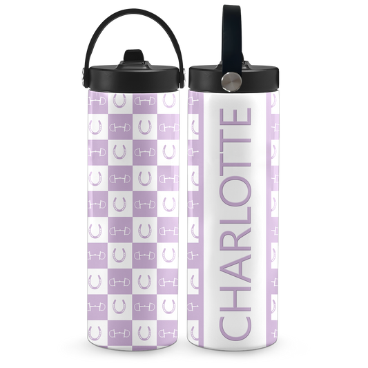 Lavender Equestrian Checkered 20 oz Aluminum Water Bottle