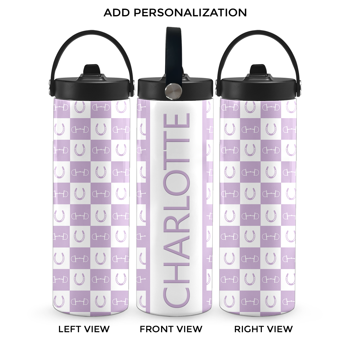 Lavender Equestrian Checkered 20 oz Aluminum Water Bottle
