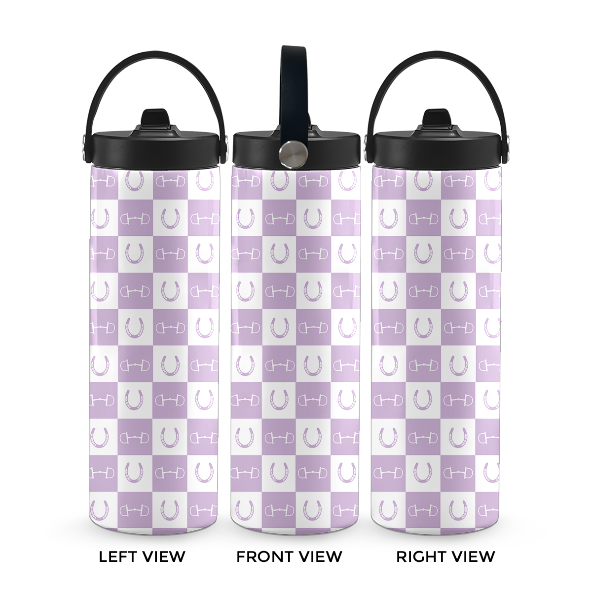 Lavender Equestrian Checkered 20 oz Aluminum Water Bottle