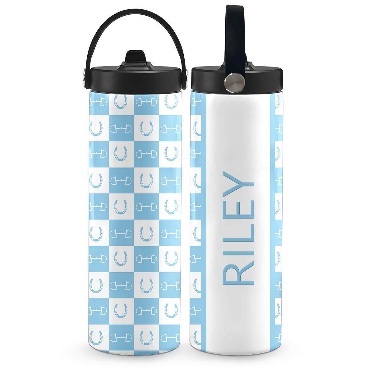 Light Blue Equestrian Checkered 20 oz Aluminum Water Bottle