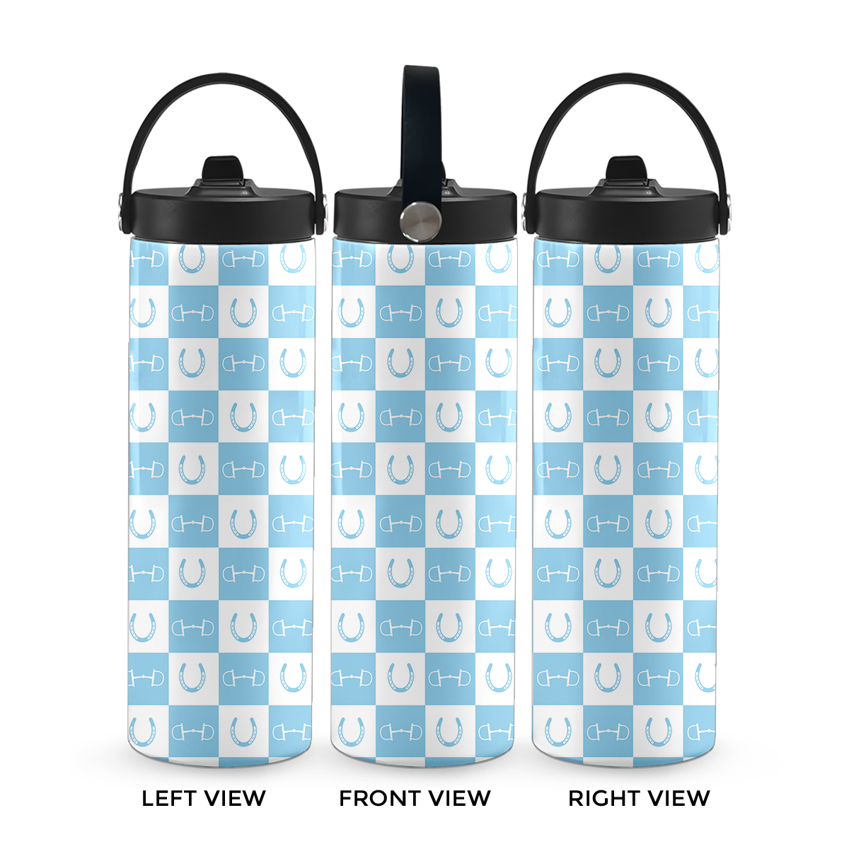 Light Blue Equestrian Checkered 20 oz Aluminum Water Bottle