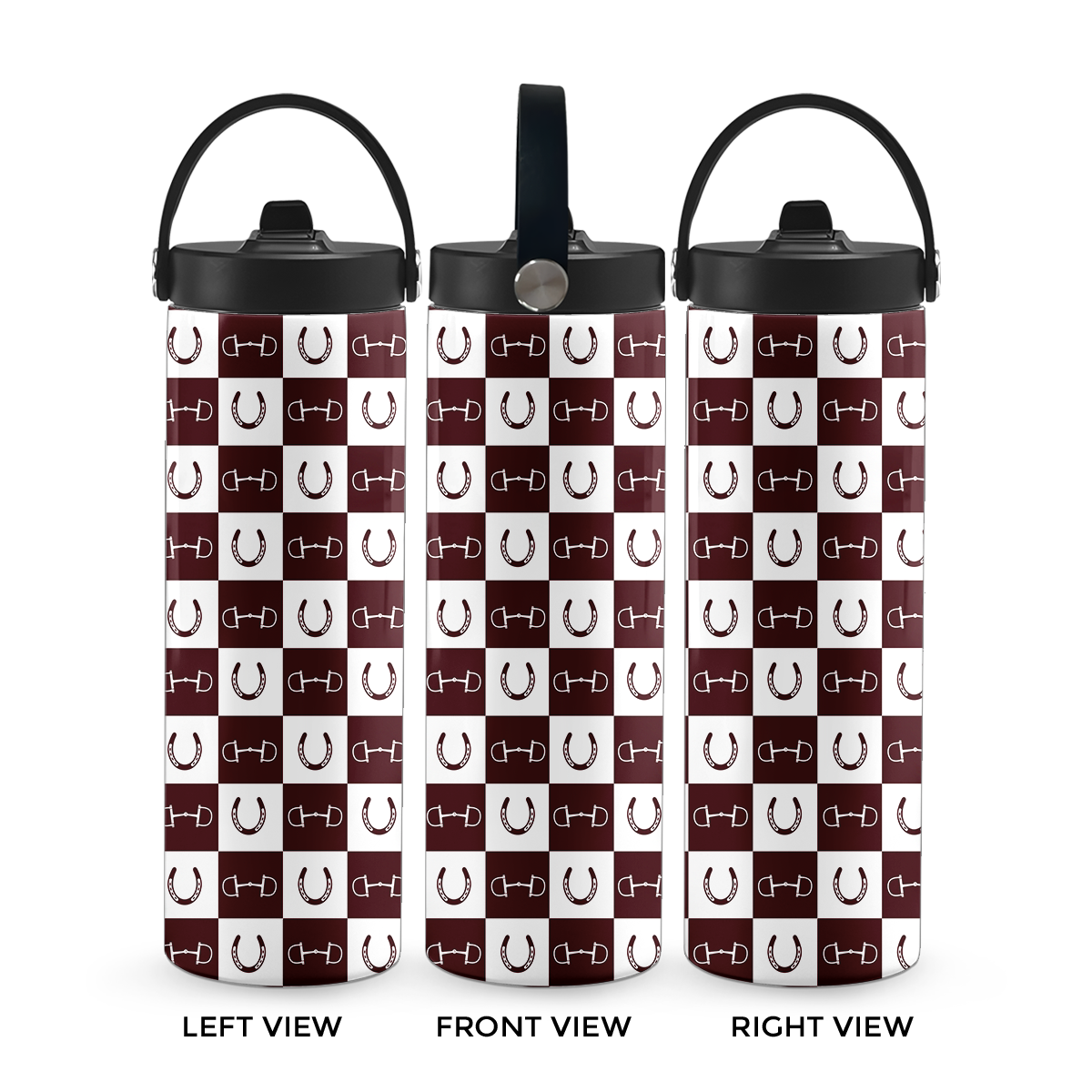 Maroon Equestrian Checkered 20 oz Aluminum Water Bottle