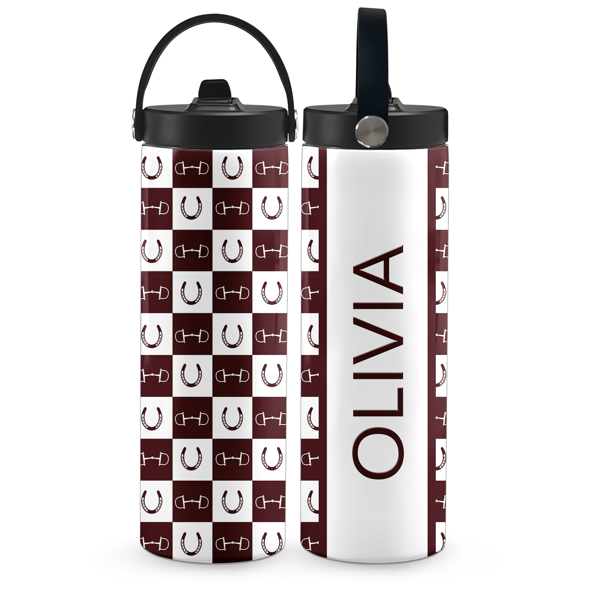 Maroon Equestrian Checkered 20 oz Aluminum Water Bottle