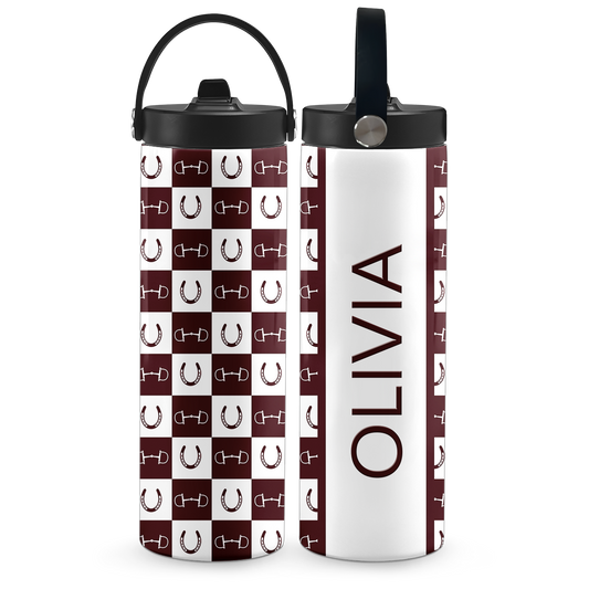 Maroon Equestrian Checkered 20 oz Aluminum Water Bottle