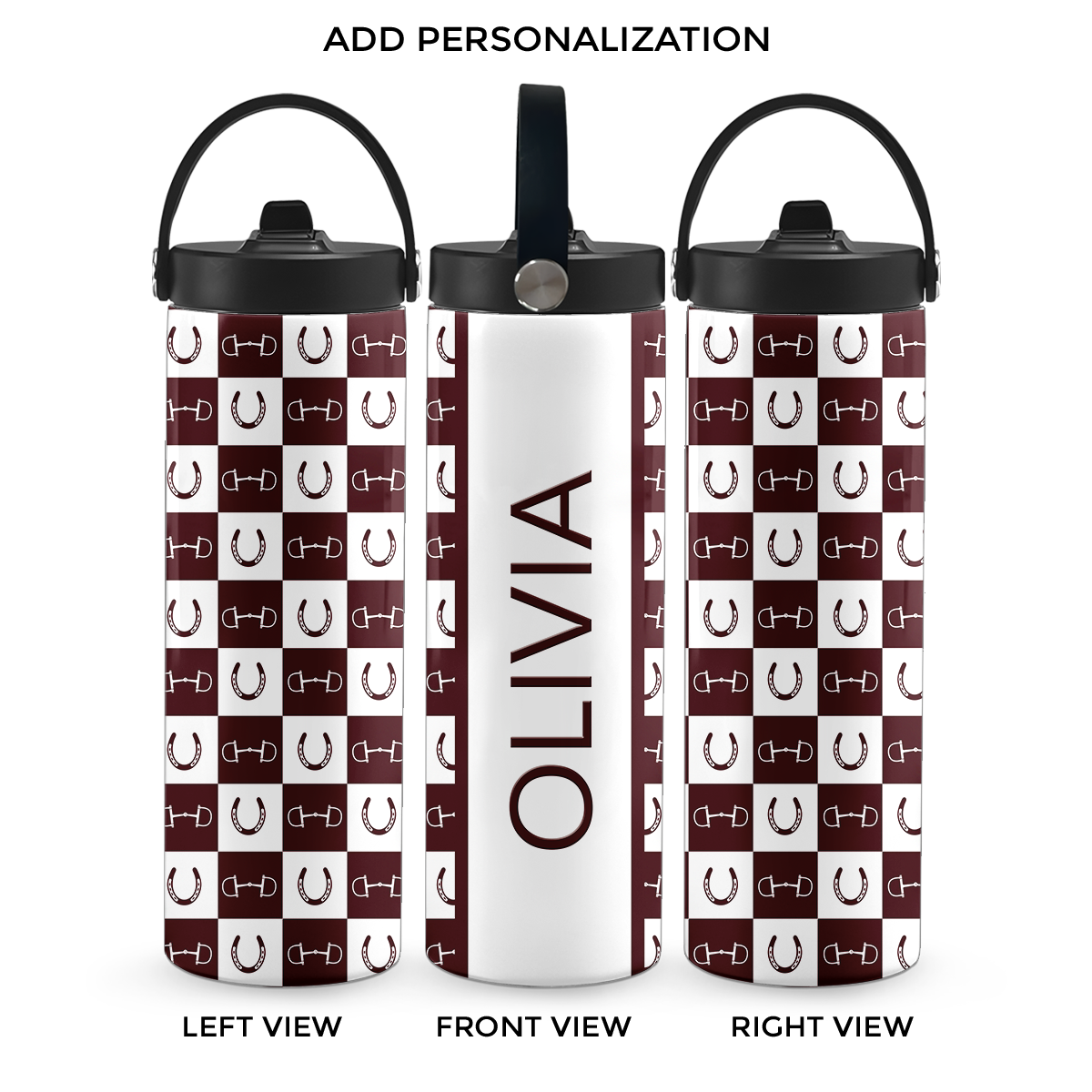 Maroon Equestrian Checkered 20 oz Aluminum Water Bottle