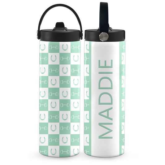 Mint Green Equestrian Checkered 20 oz Aluminum Water Bottle