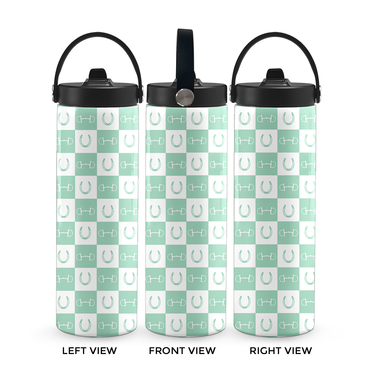Mint Green Equestrian Checkered 20 oz Aluminum Water Bottle