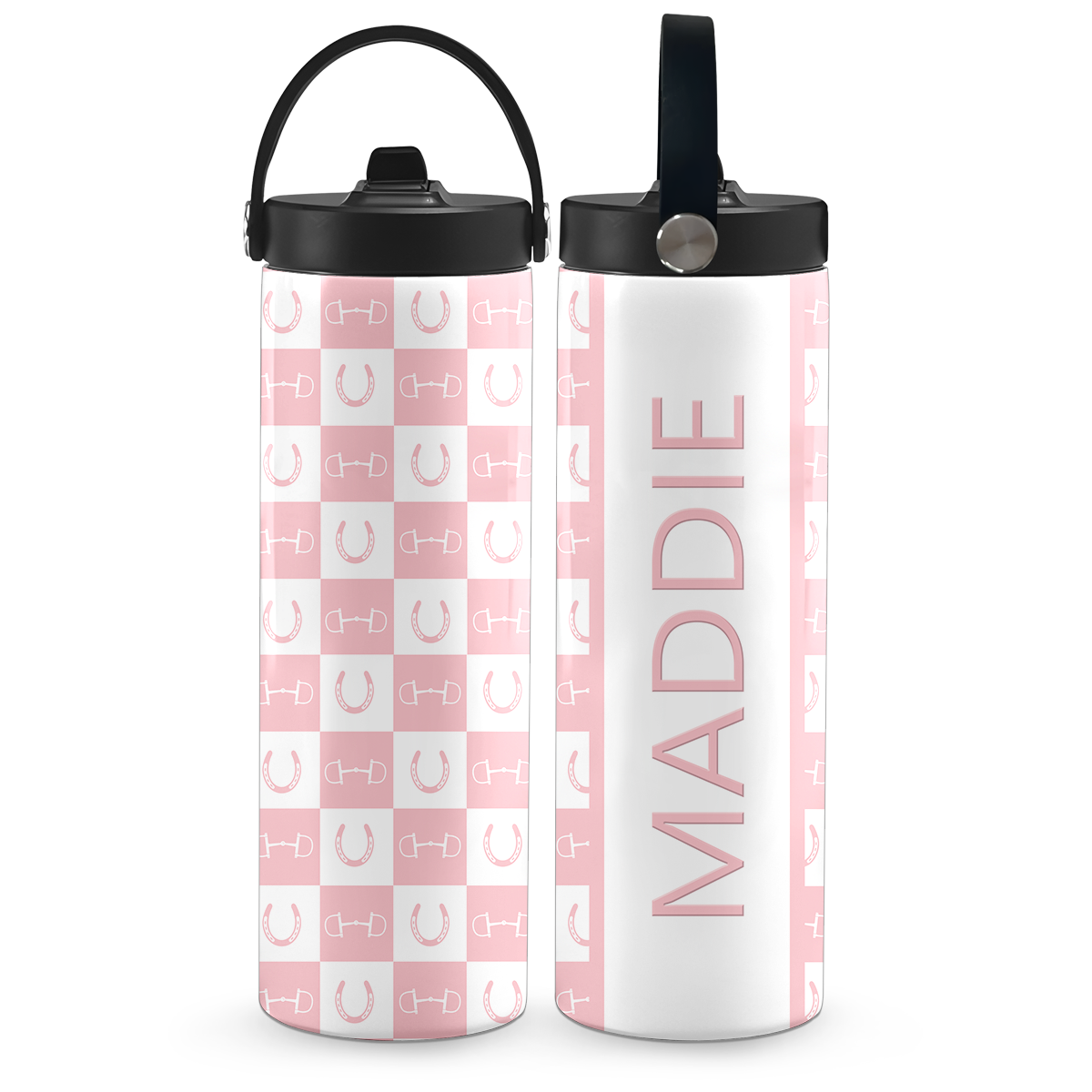 Pink Equestrian Checkered 20 oz Aluminum Water Bottle