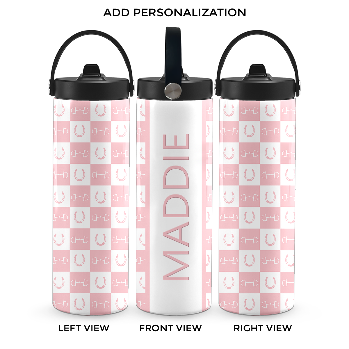 Pink Equestrian Checkered 20 oz Aluminum Water Bottle