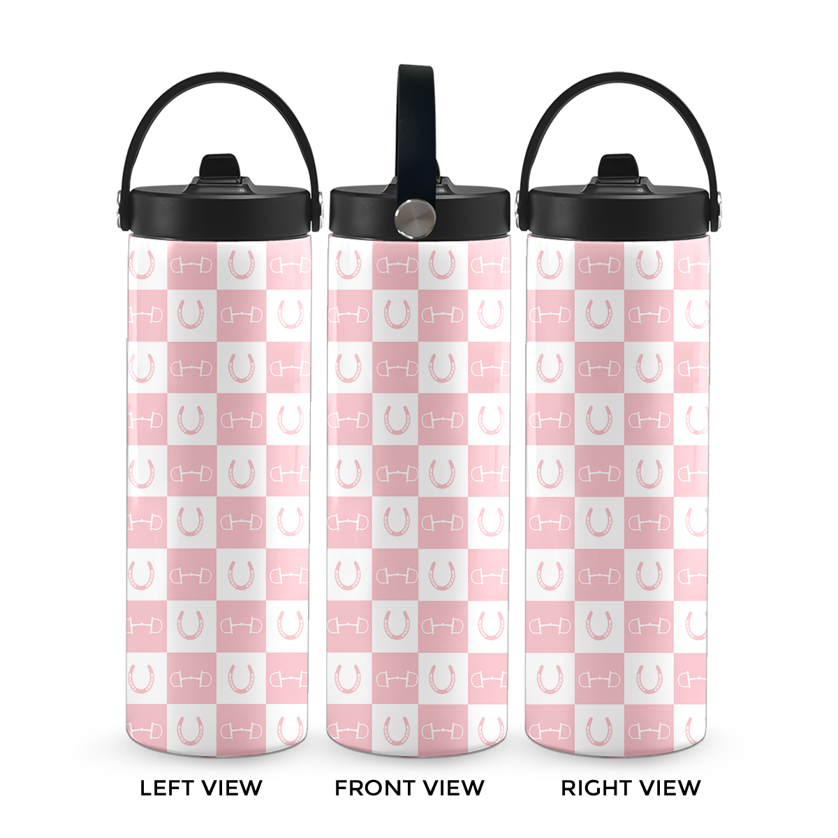 Pink Equestrian Checkered 20 oz Aluminum Water Bottle