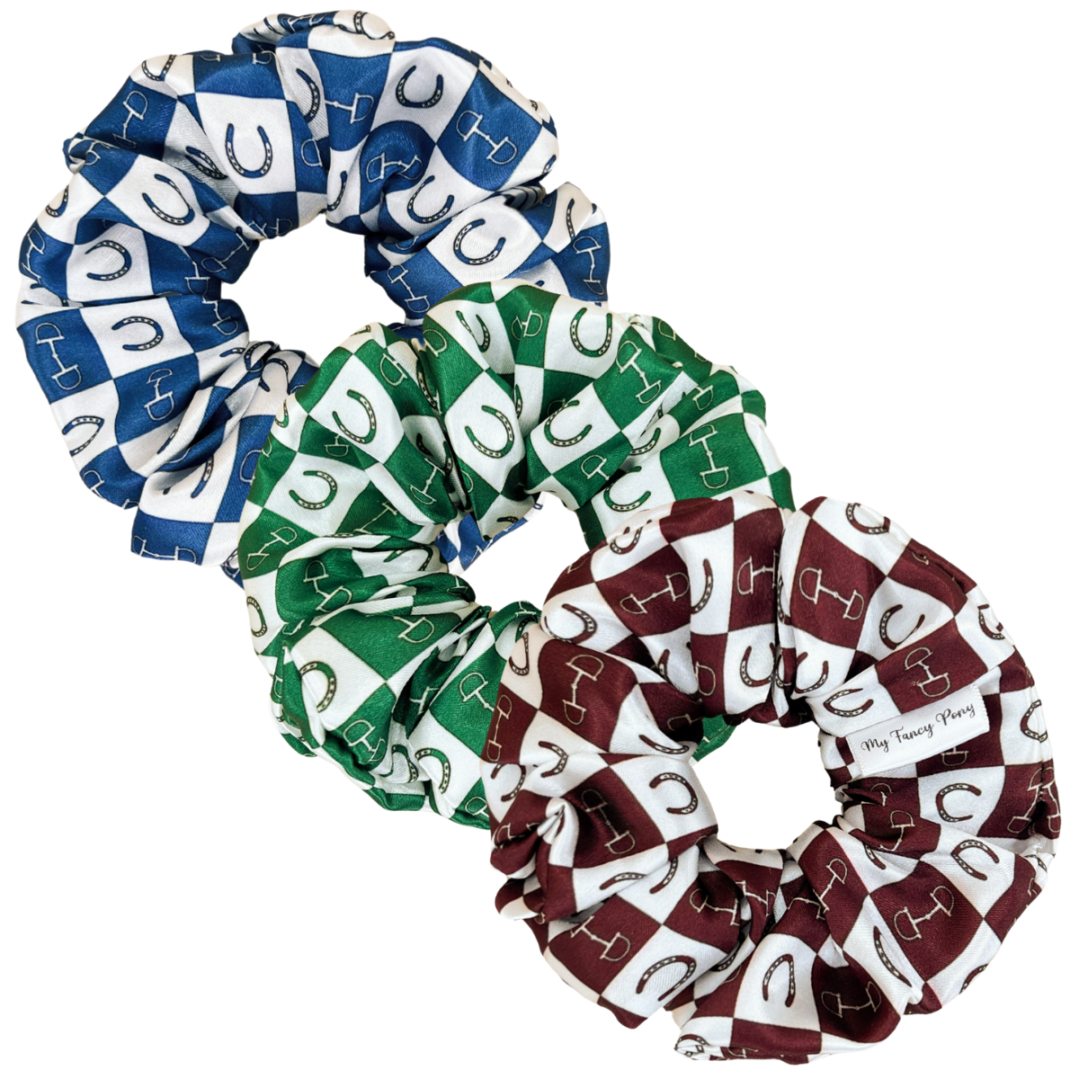 Classic Equestrian Checkered Satin Scrunchie Collection Bundle