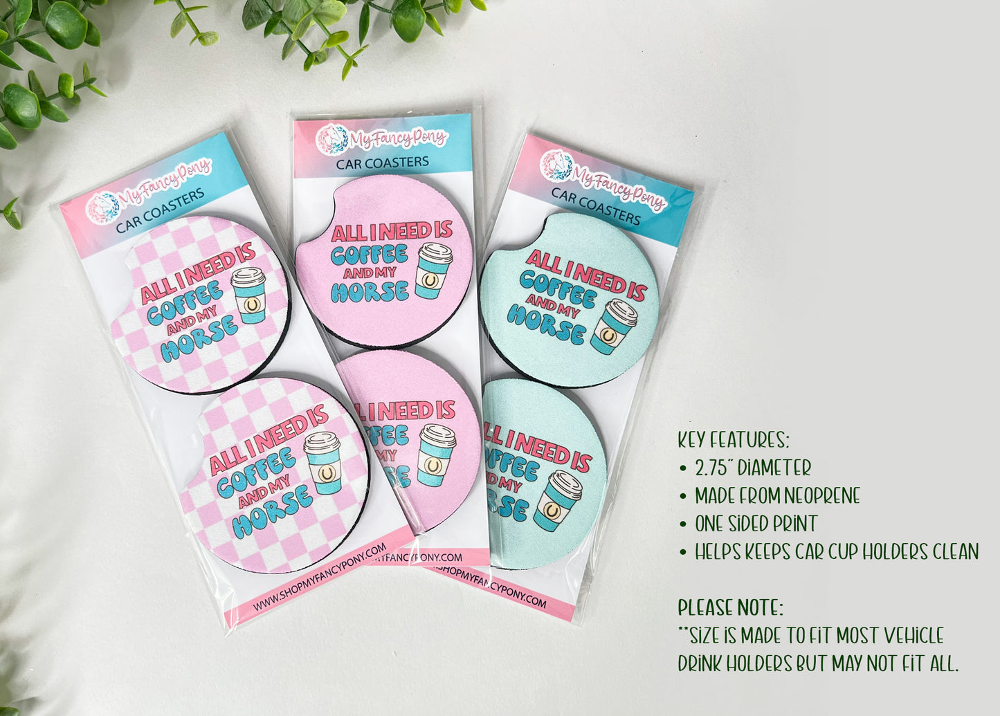 Equestrian Neoprene Car Coasters – Set of 2 (2.75")