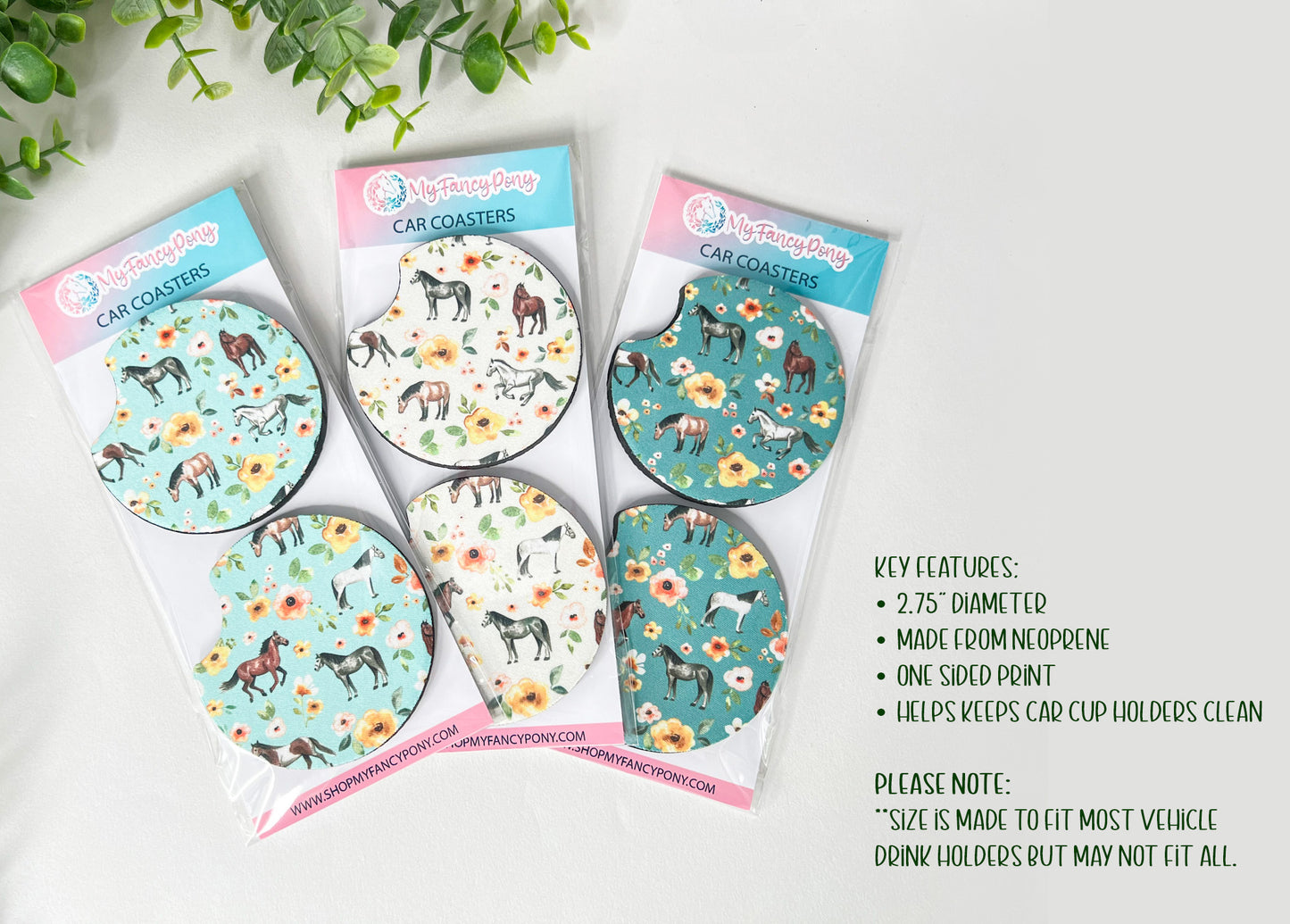 Equestrian Neoprene Car Coasters – Set of 2 (2.75")