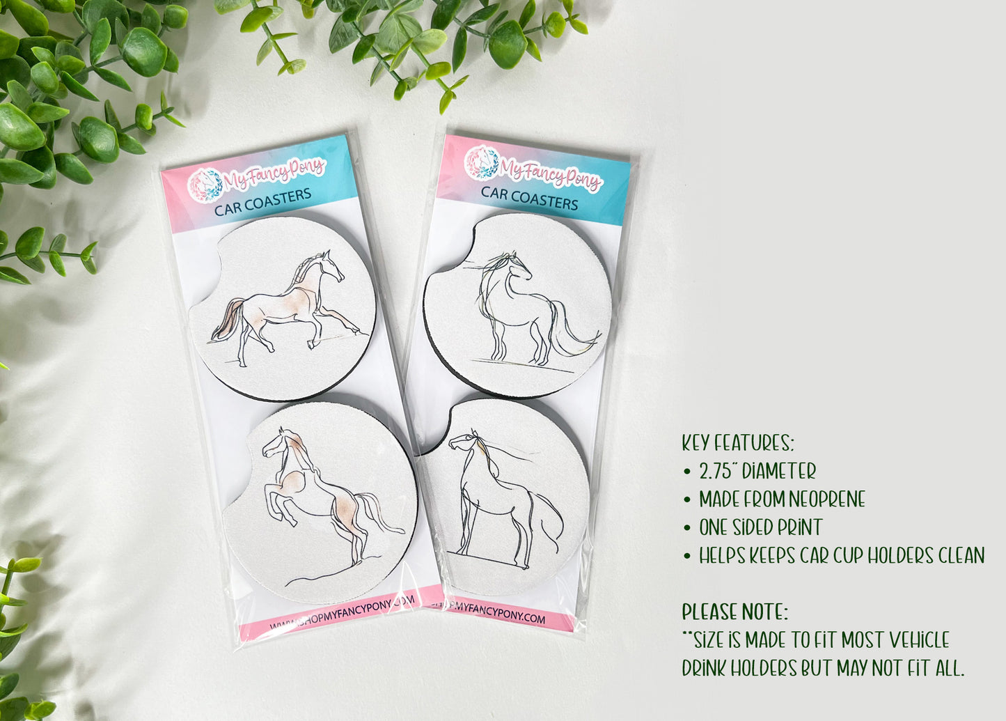 Equestrian Neoprene Car Coasters – Set of 2 (2.75")