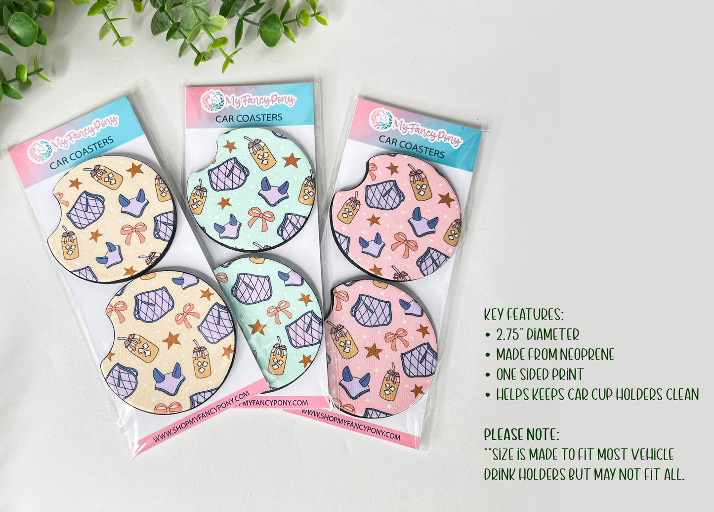 Equestrian Neoprene Car Coasters – Set of 2 (2.75")