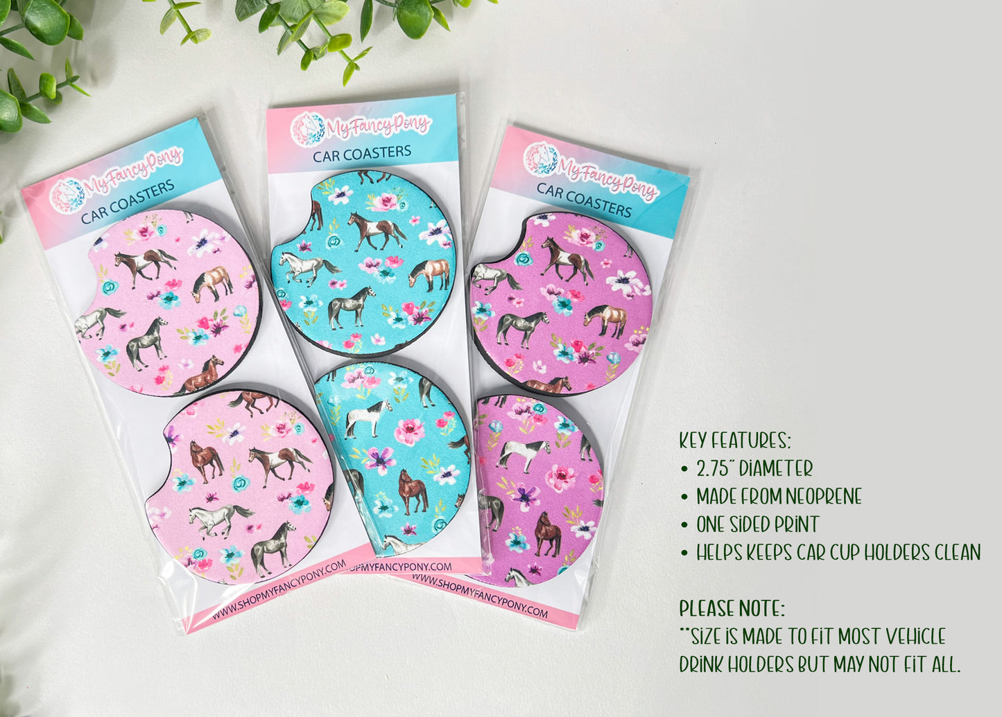 Equestrian Neoprene Car Coasters – Set of 2 (2.75")