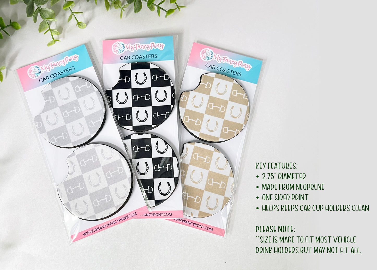Equestrian Neoprene Car Coasters – Set of 2 (2.75")