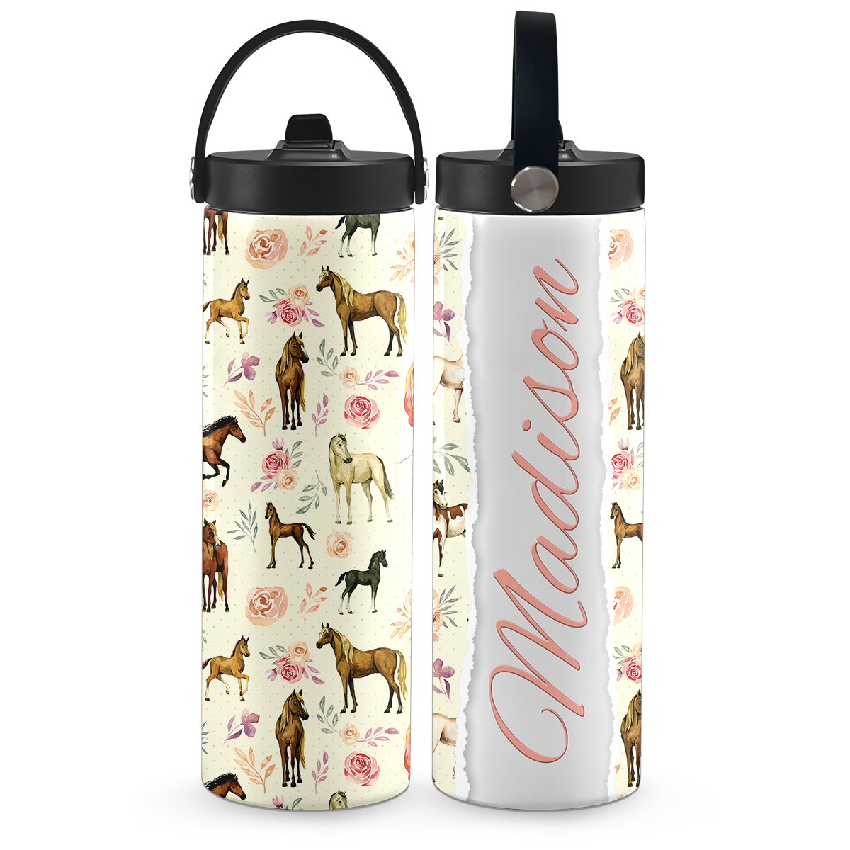 Cream Rosie Ponies 20 oz Aluminum Water Bottle