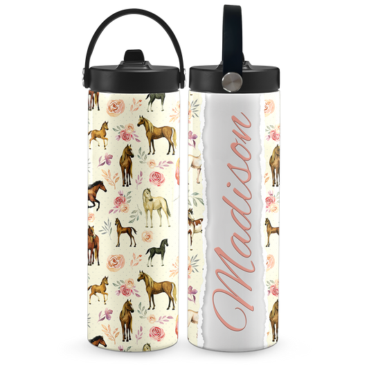 Cream Rosie Ponies 20 oz Aluminum Water Bottle