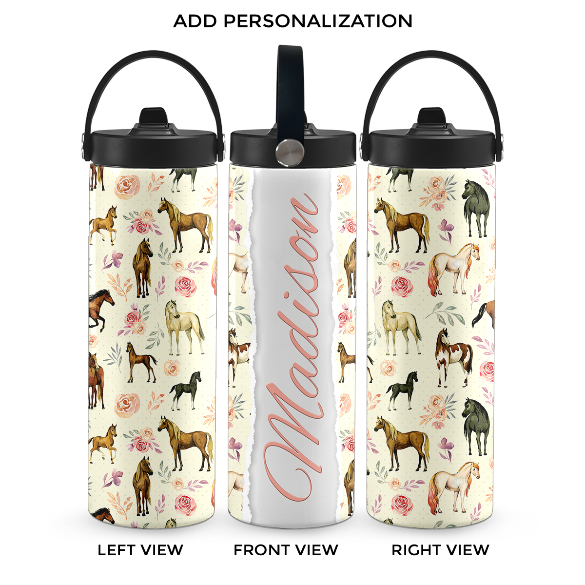 Cream Rosie Ponies 20 oz Aluminum Water Bottle
