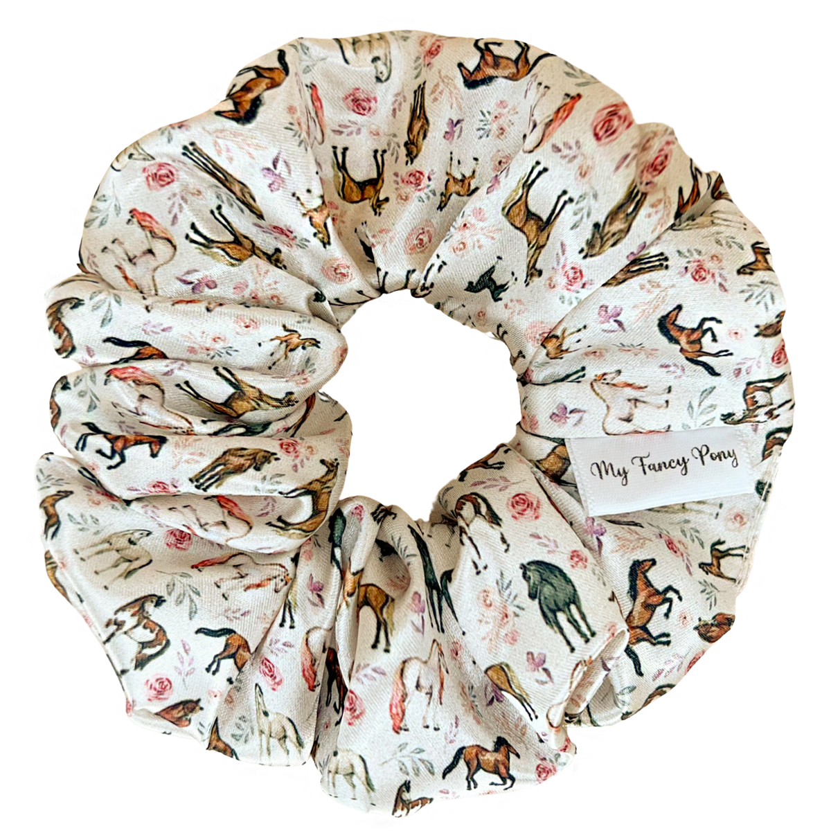 Cream Rosie Ponies Satin Scrunchie