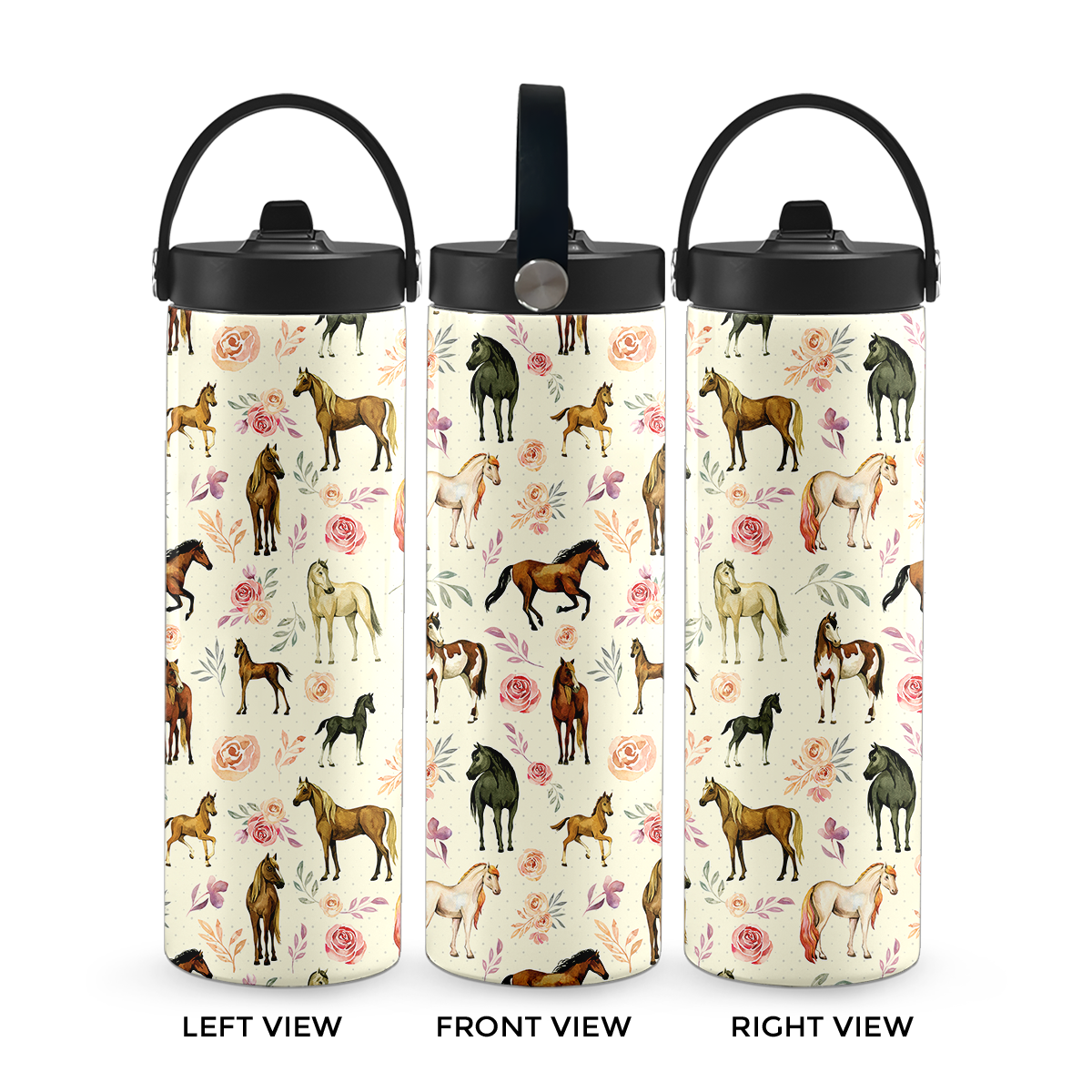 Cream Rosie Ponies 20 oz Aluminum Water Bottle