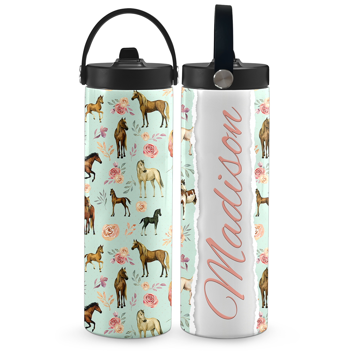 Mint Rosie Ponies 20 oz Aluminum Water Bottle