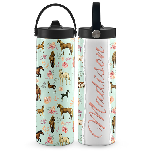 Mint Rosie Ponies 20 oz Aluminum Water Bottle