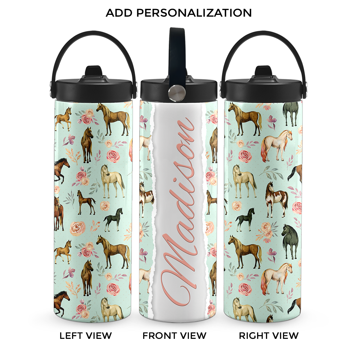 Mint Rosie Ponies 20 oz Aluminum Water Bottle