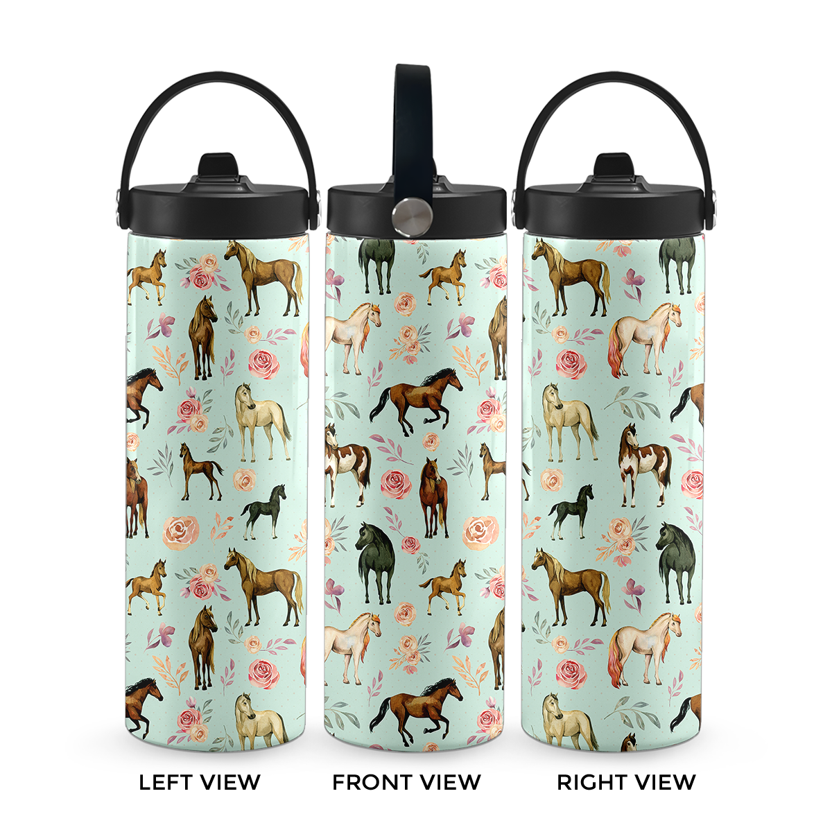 Mint Rosie Ponies 20 oz Aluminum Water Bottle