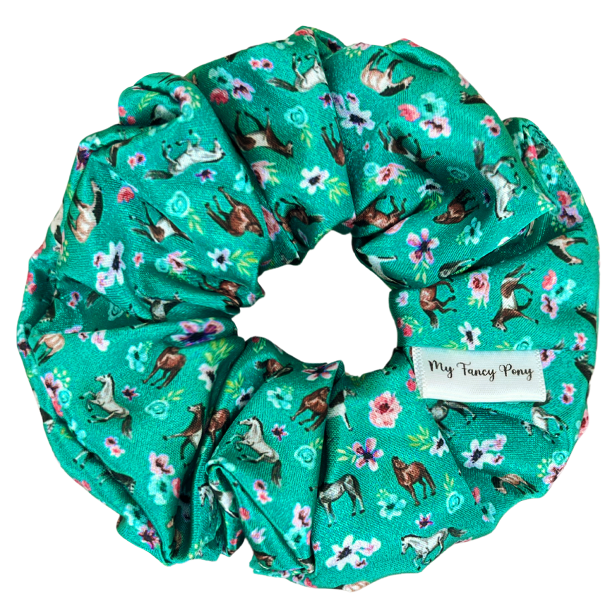 Teal Spring Florals Satin Scrunchie