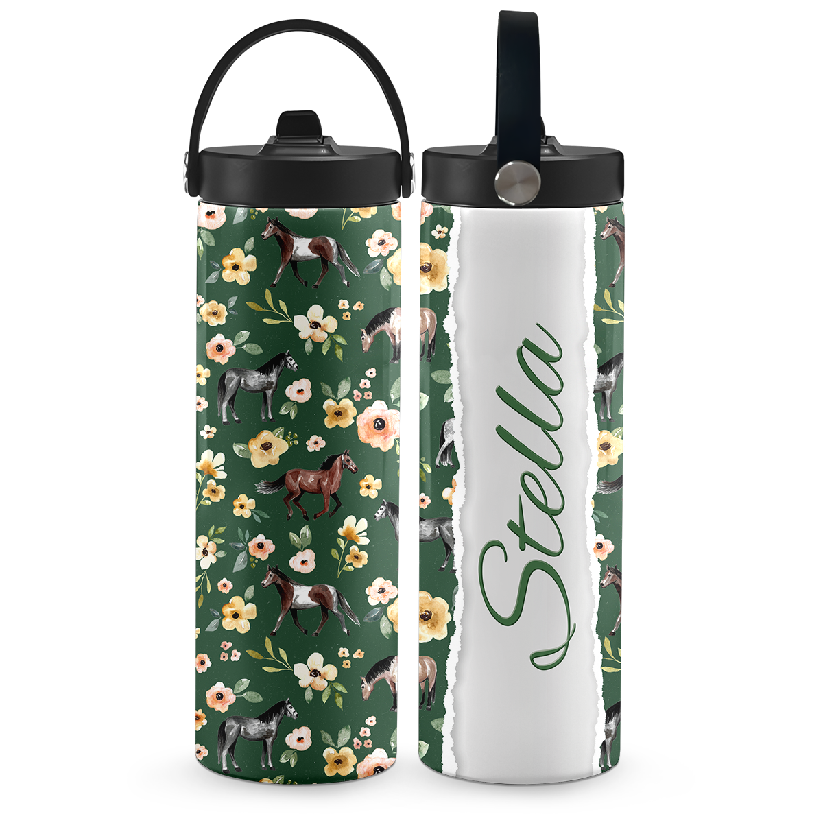 Hunter Green Sunset Florals 20 oz Aluminum Water Bottle
