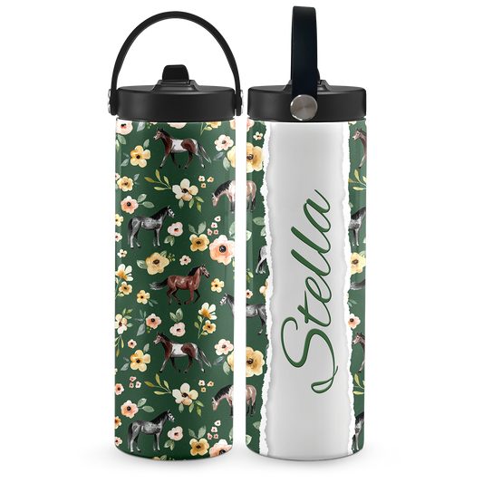 Hunter Green Sunset Florals 20 oz Aluminum Water Bottle
