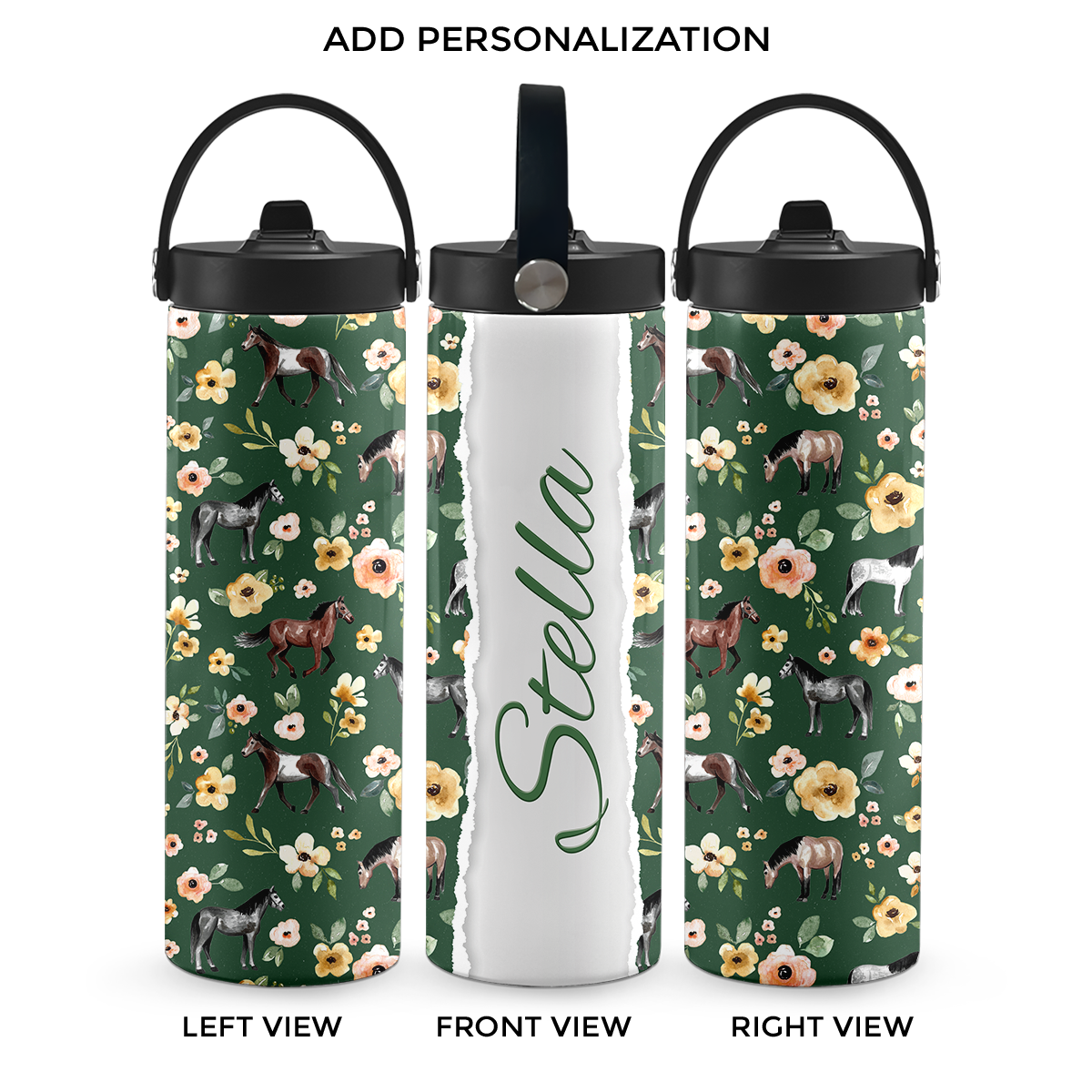 Hunter Green Sunset Florals 20 oz Aluminum Water Bottle