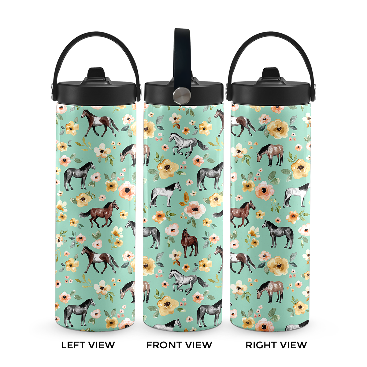 Mint Green Sunset Florals 20 oz Aluminum Water Bottle