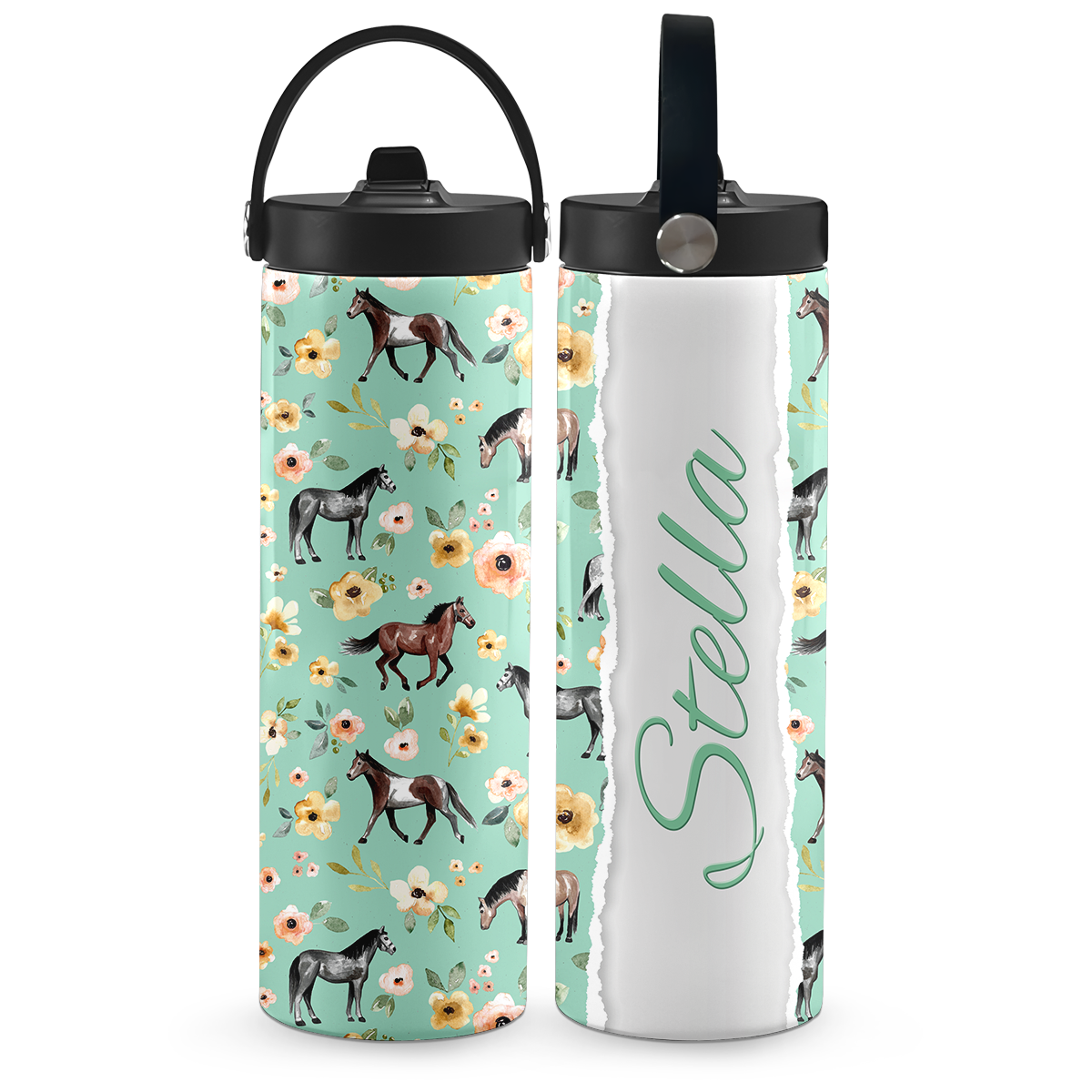 Mint Green Sunset Florals 20 oz Aluminum Water Bottle