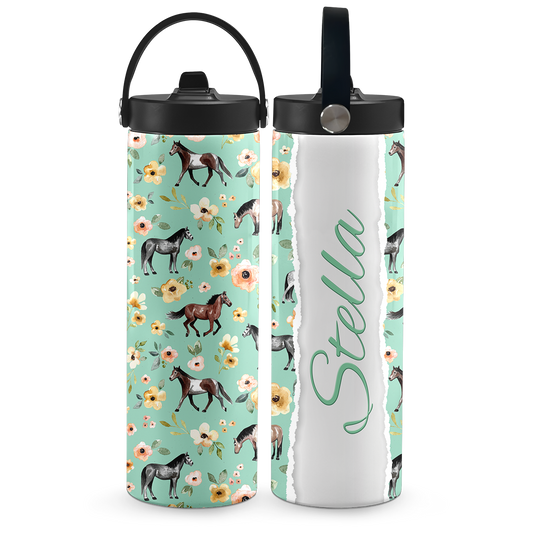 Mint Green Sunset Florals 20 oz Aluminum Water Bottle