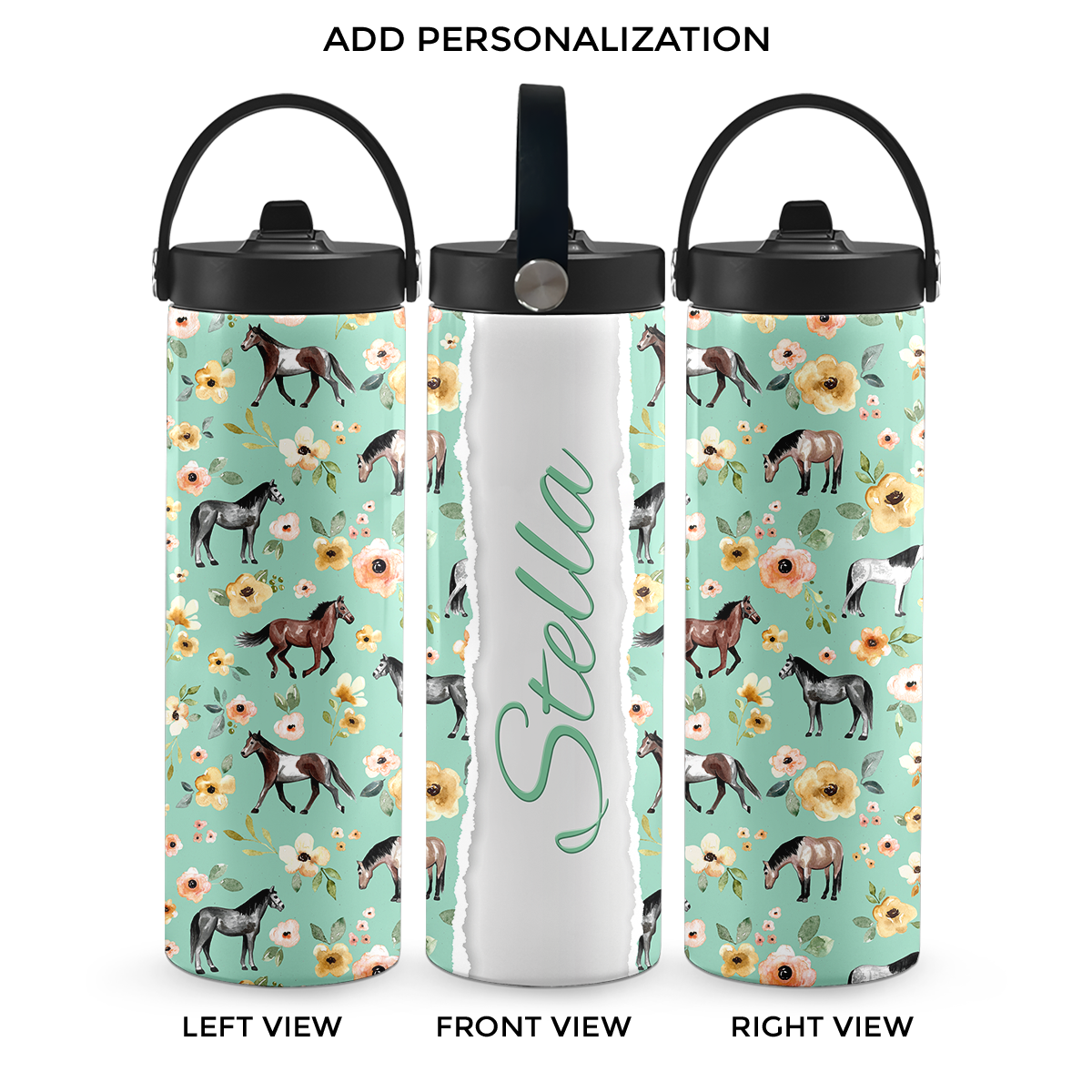 Mint Green Sunset Florals 20 oz Aluminum Water Bottle