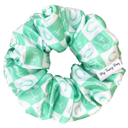 Mint Equestrian Checkered Satin Scrunchie